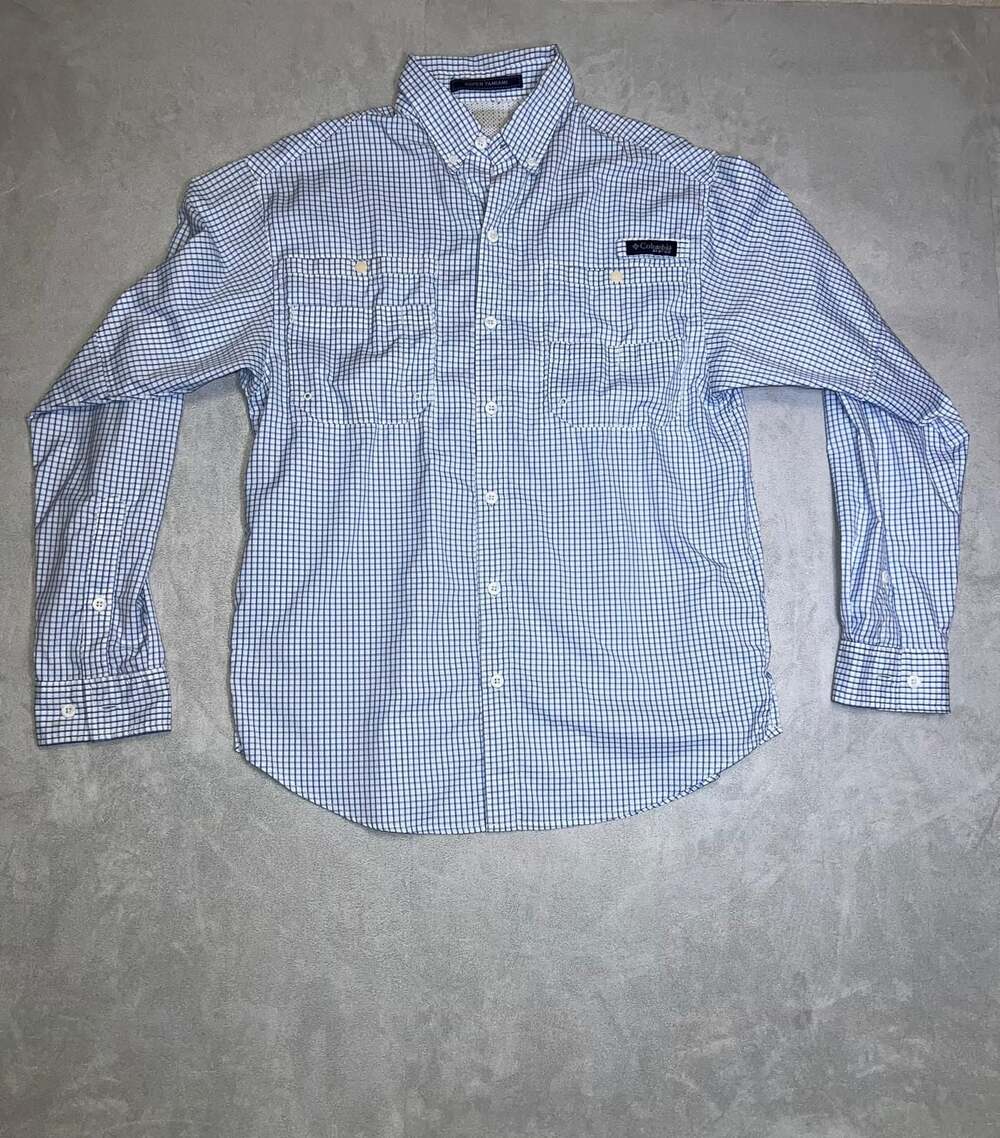 Columbia PFG Super Tamiami Long Sleeve Fishing Shirt Blue Plaid Small
